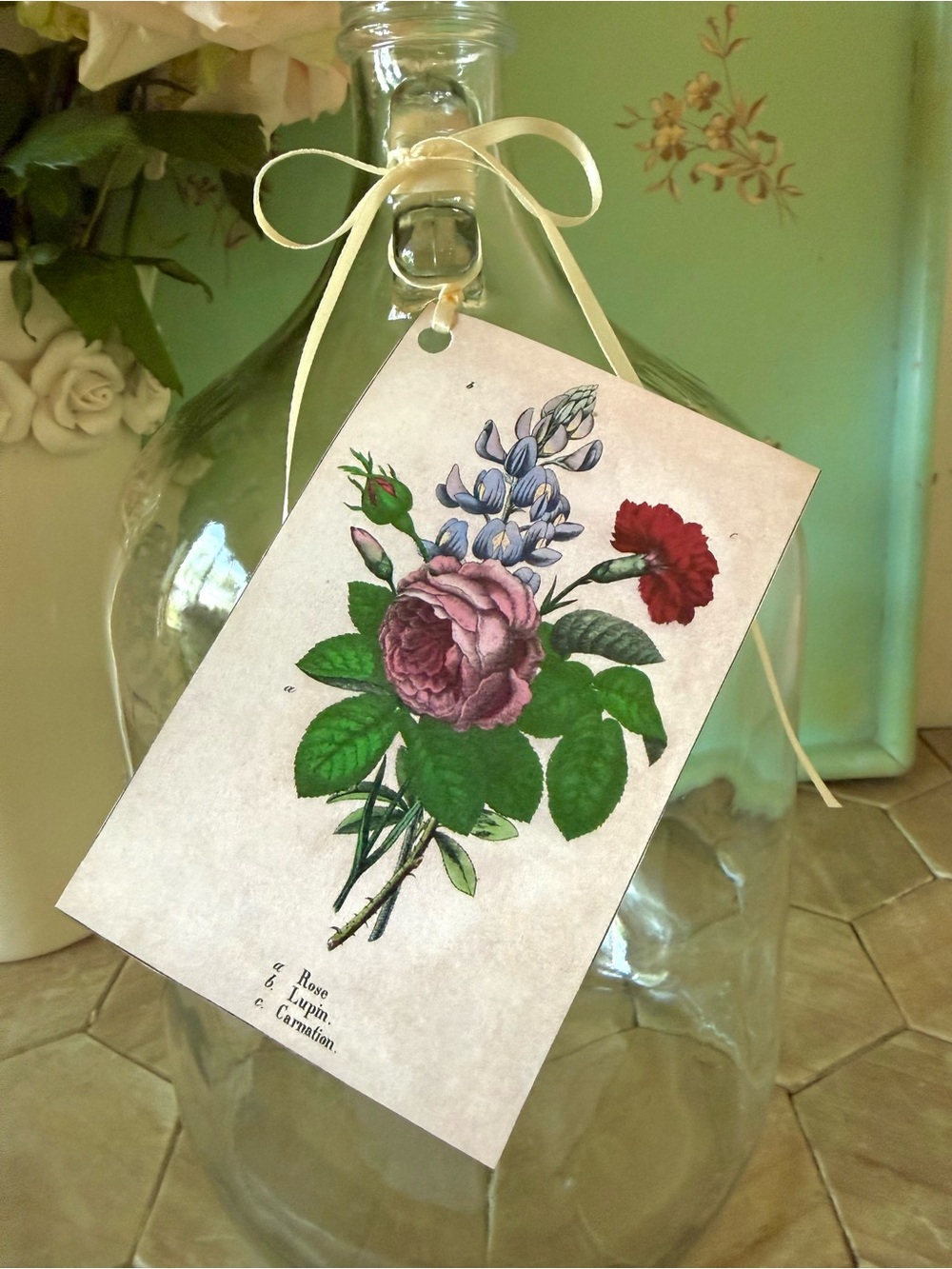 French Vintage Style Cellar Bottle,
1-Gallon, Paris Decor, French Floral Tag - Picture 5 of 6